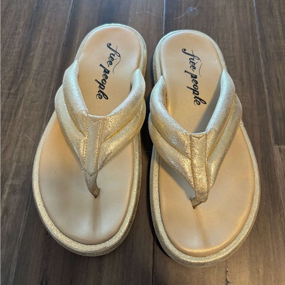 Free People Metallic Gold Flip Flops